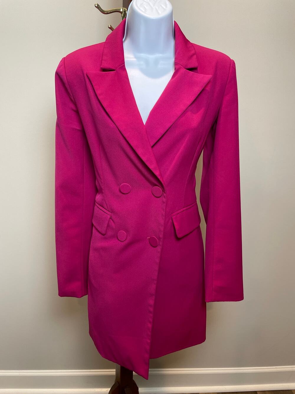 7 For All Mankind Double Breasted Tuxedo Blazer Size XS Fuchsia Fully Lined